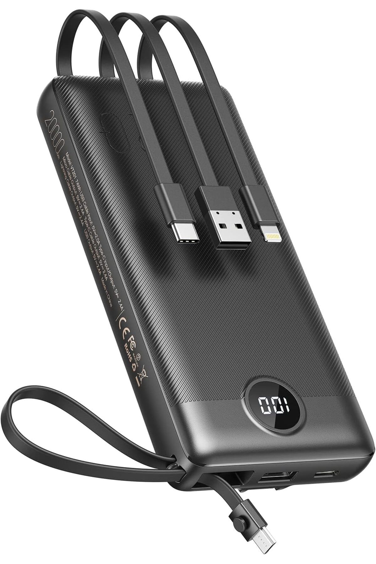 erorex-بنك طاقة مع كابلات مدمجة 20000 مللي أمبير في الساعة شاحن محمول لجهاز iPhone USB C شاشة LCD خارجية 1