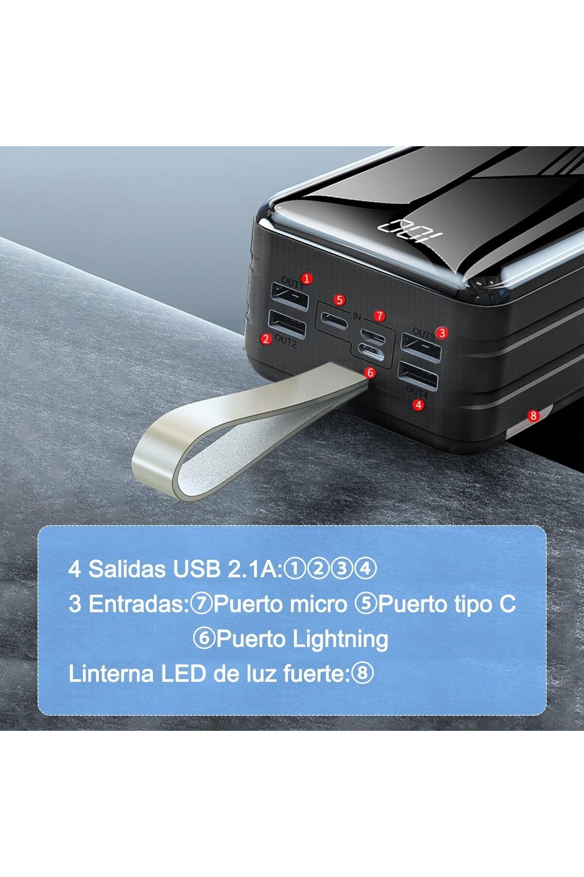 erorex-Power Bank Large Capacity 60000 Mah With Digital Display Mirror Reflective Portable Battery With 3
