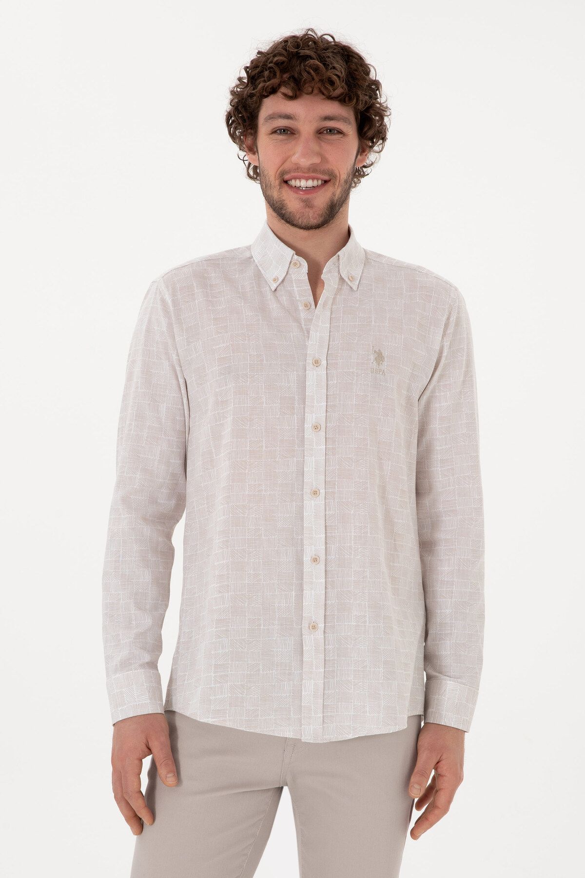 پیراهن آستین بلند مردانه سنگی 50300480-VR049 U.S. Polo Assn.