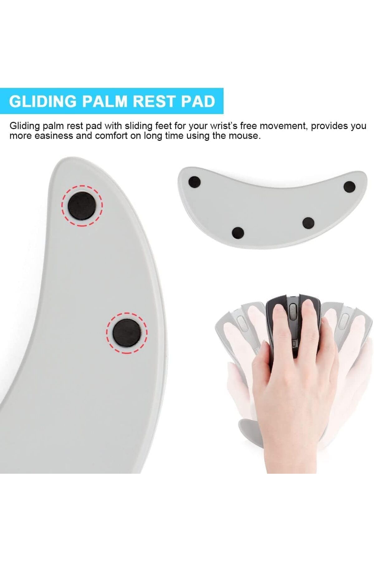 erorex-2 Pcs Ergonomic Mouse Wrist Rest Support Pad Cushion Gliding Wrist Support Pad Palm Rest Sliding 3