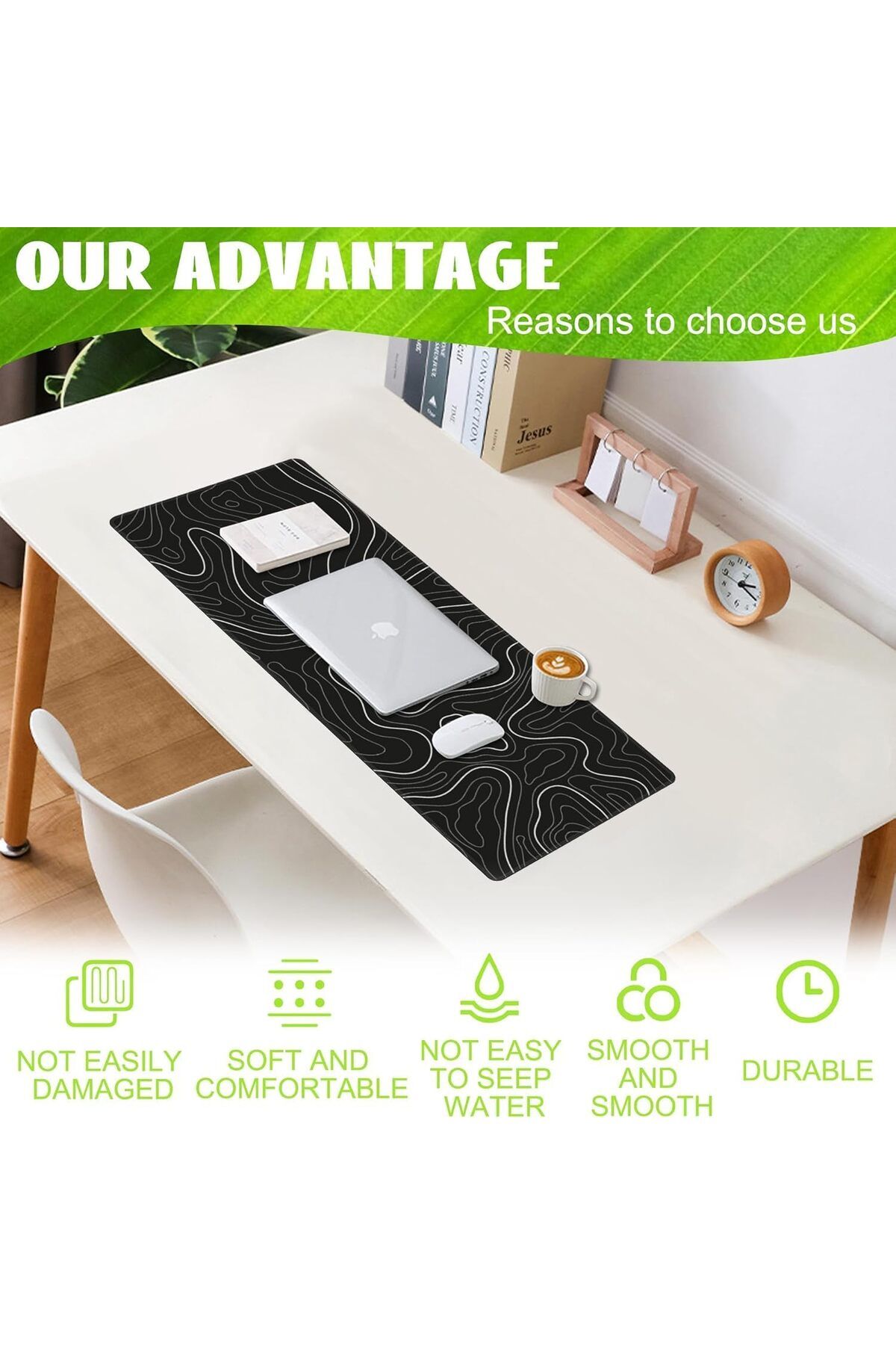erorex-Super Smooth Fabric Minimalist Desk Mat Topographic Pattern Gaming Mouse Pad Large Desk Pad With 4