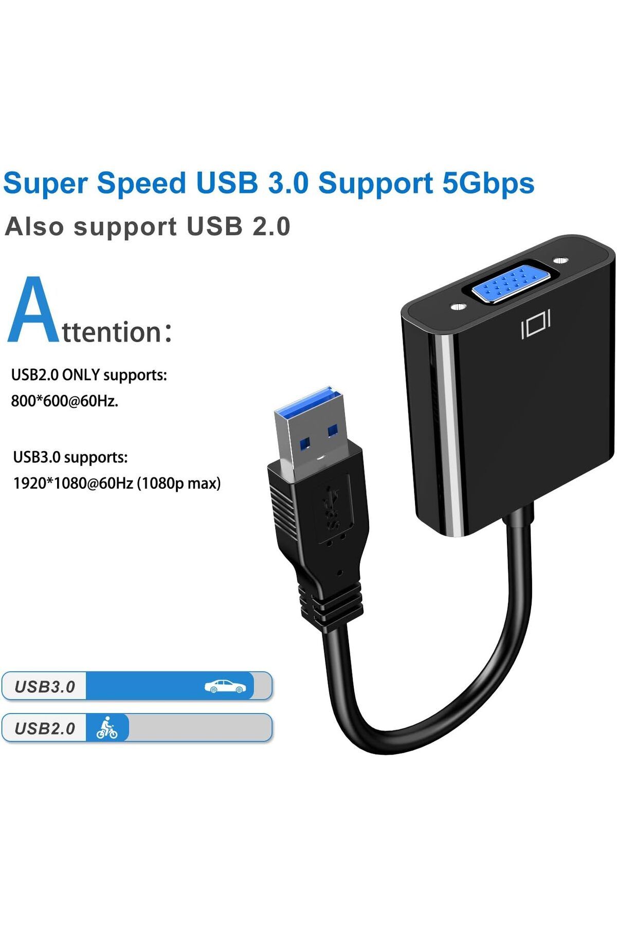AWH-محول USB 3.0/2.0 إلى VGA - محول فيديو متعدد الشاشات لأجهزة الكمبيوتر والكمبيوتر المحمول والشاشات وأجهزة العرض 3
