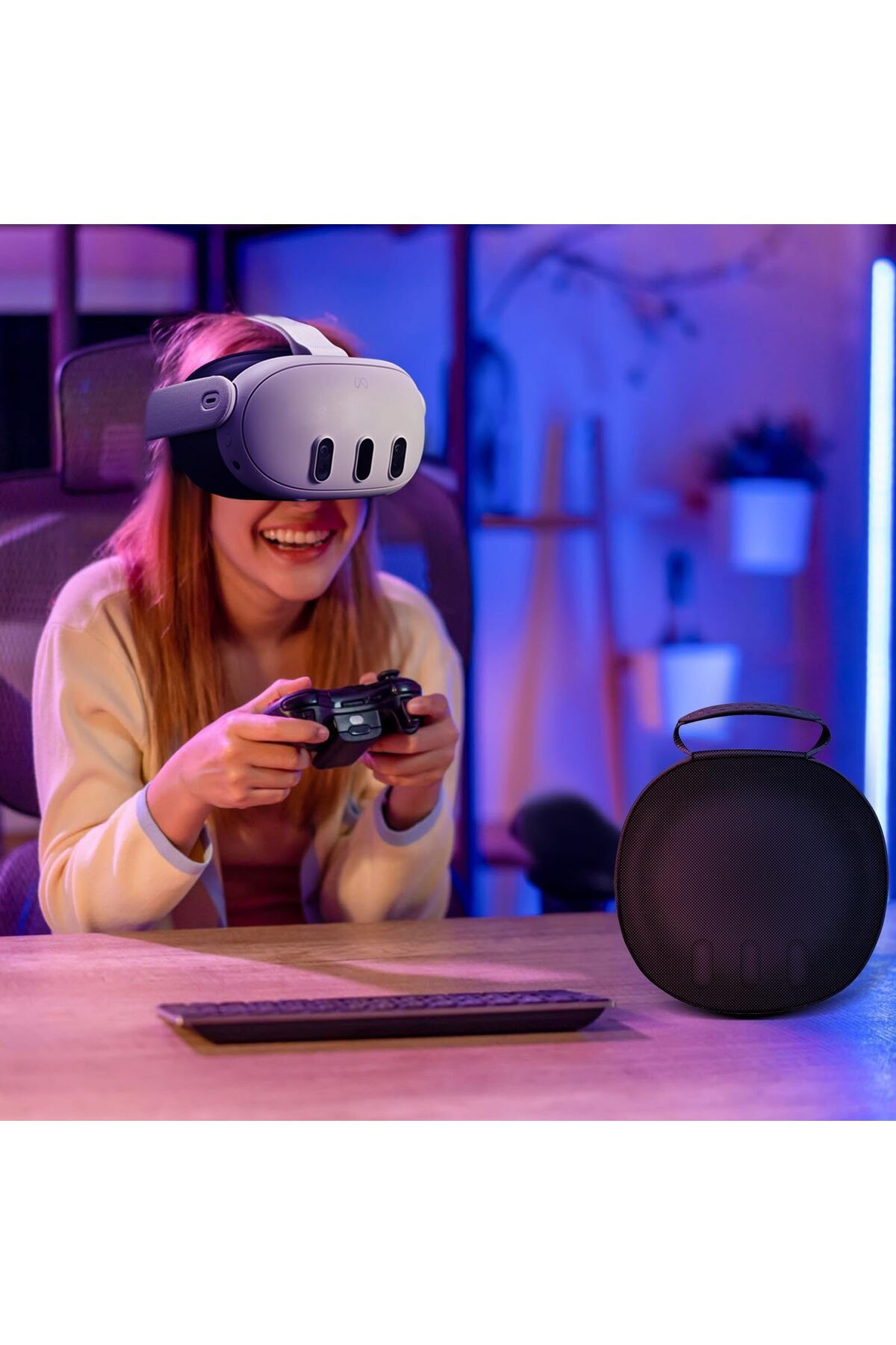 erorex-حقيبة حمل صلبة لجهاز Meta Oculus Quest 3 المتوافق مع سماعة الواقع الافتراضي الرسمية مع حزام Elite و 6