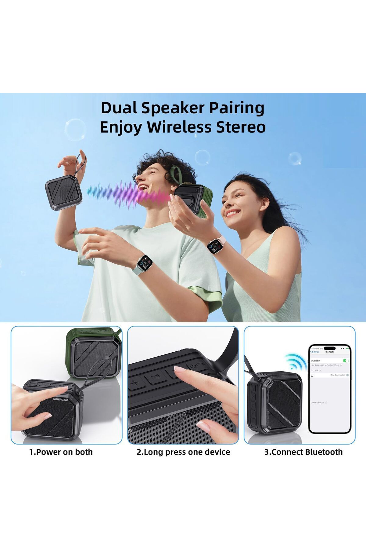 erorex-Bluetooth Speaker Wireless Speaker With Bluetooth 5.3 True Stereo Pairing 24 Hour Battery Life 3