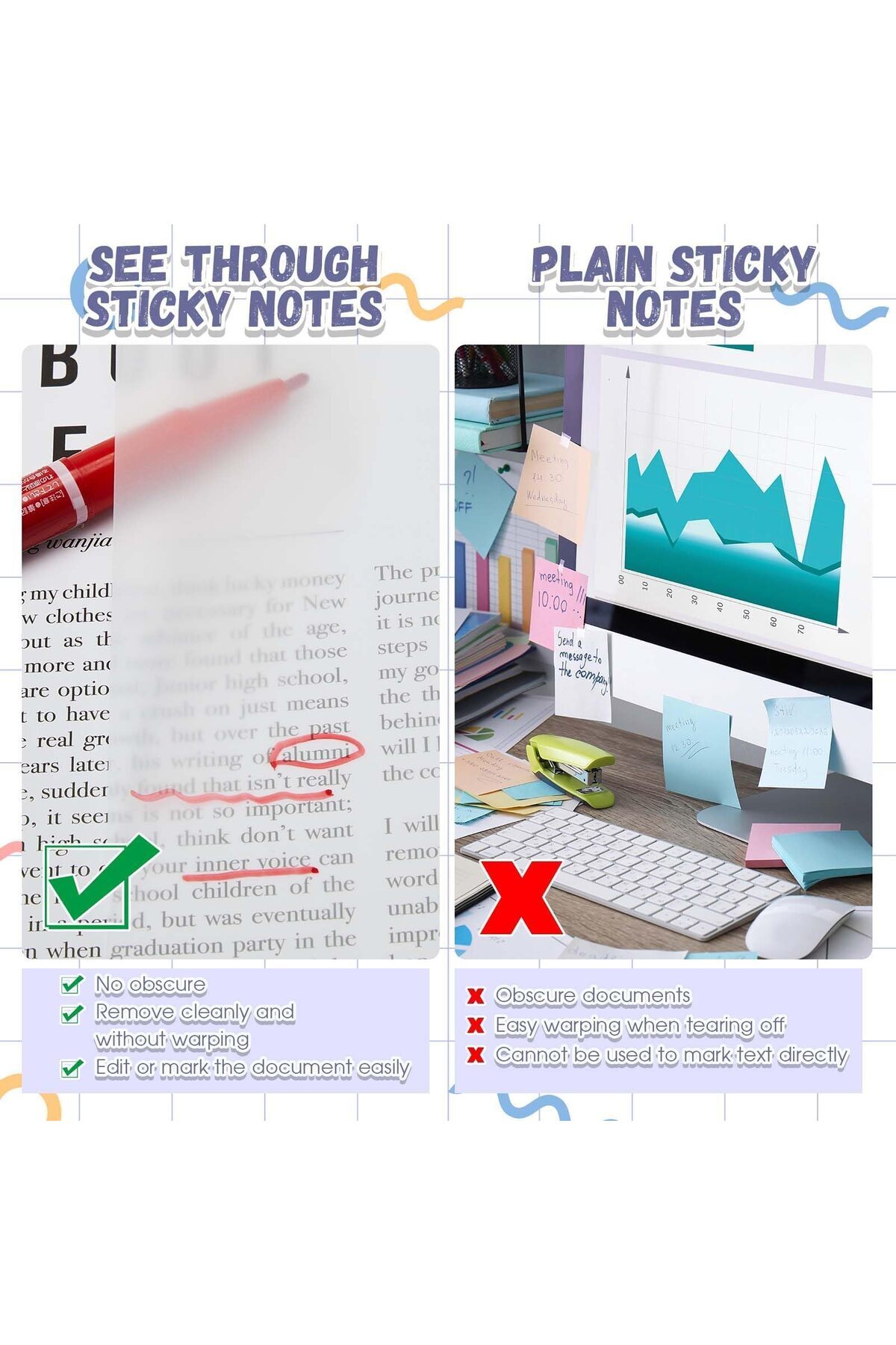 erorex-100 Sheets 8.5 X 11 Inch Transparent Sticky Notes Extra Large Clear Self Sticky Notes Pads Notes 4