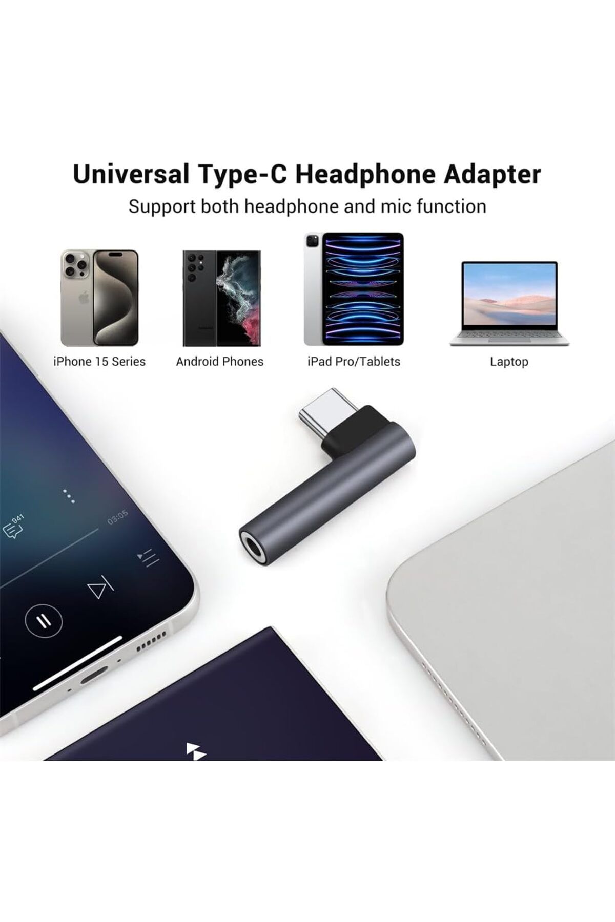 erorex-محول صوت سماعة رأس 2 في 1 من USB C إلى Lightning مع شحن 60 وات لهاتف Iphone 15 Pro Max ذكر USB C 5