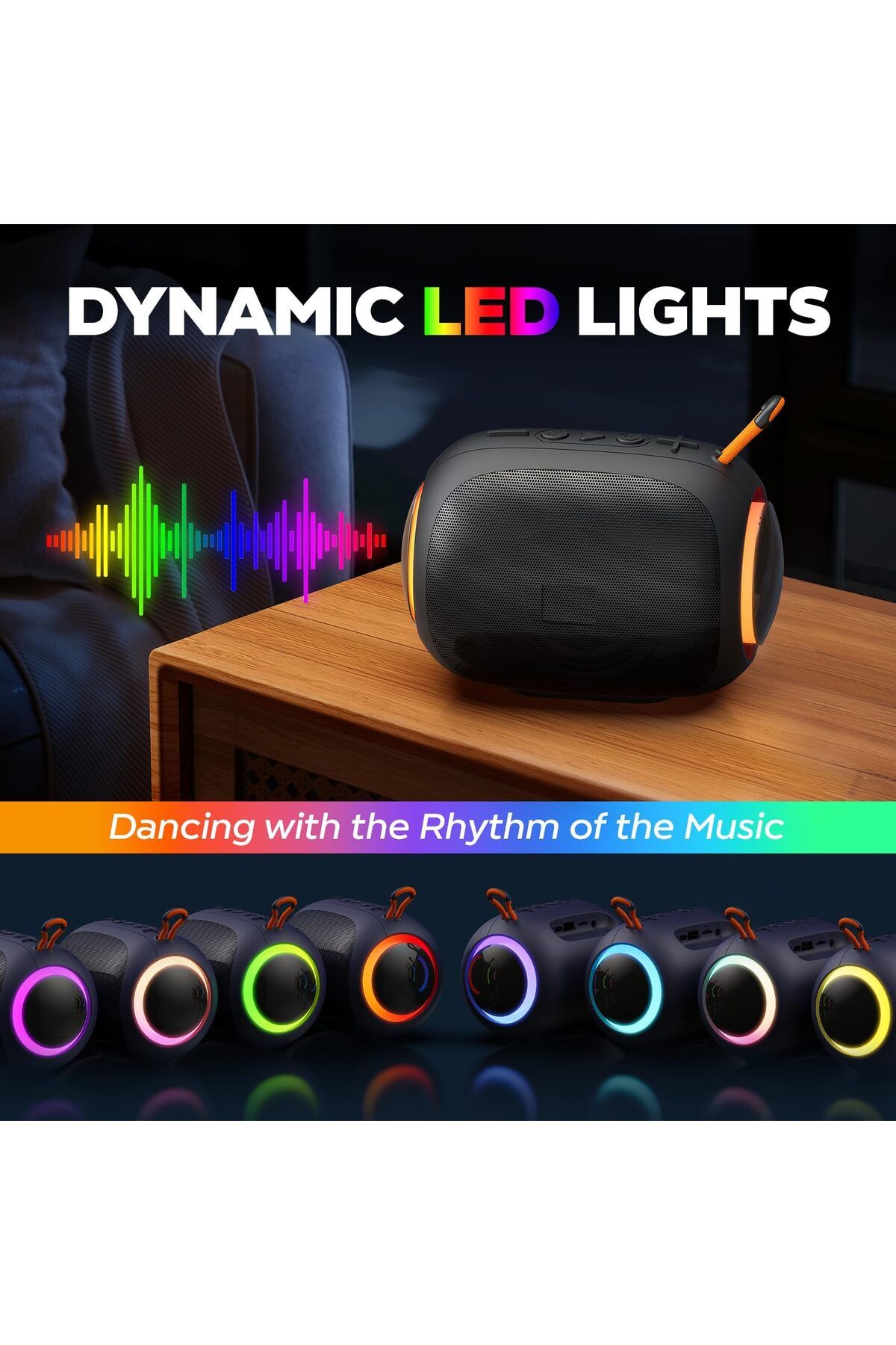 erorex-Portable Bluetooth Speaker With Led Lights 8 Hour Battery Life Tf Usb Aux Support Bluetooth 5.3 4