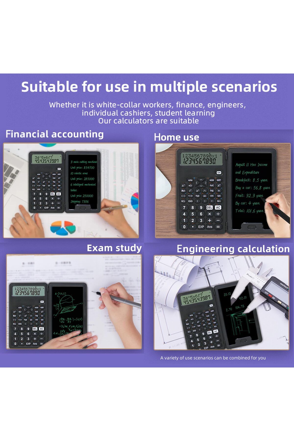erorex-2In1 Scientific Calculator With Lcd Writing Tablet Lcd Basic Calculator Notepad Professional 6