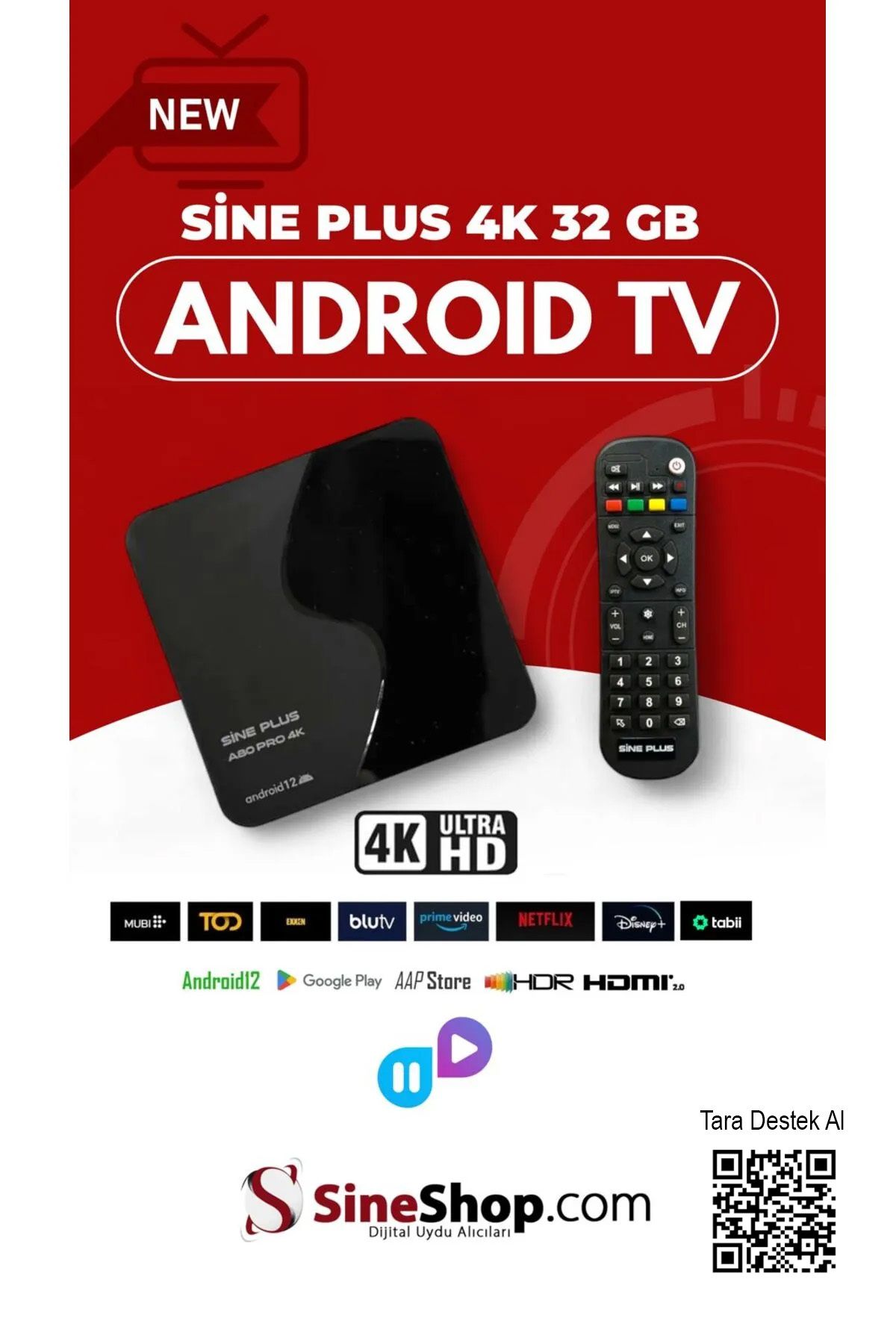 Sine Plus A80 Pro 4k 32gb Hafıza Android 12 Tv Box 4k Uhd Medya Player