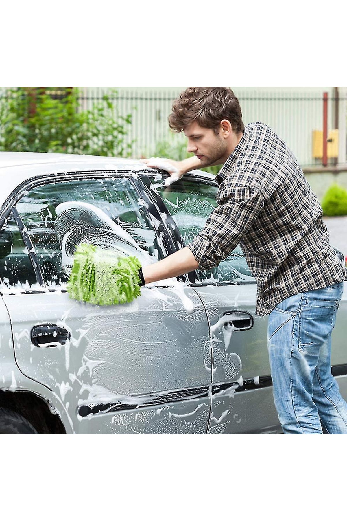 KENT-Car Care Microfibre Wash & Dry Pack – Noodle Glove Mitt Green & Drying Towel for Car Cleaning 8