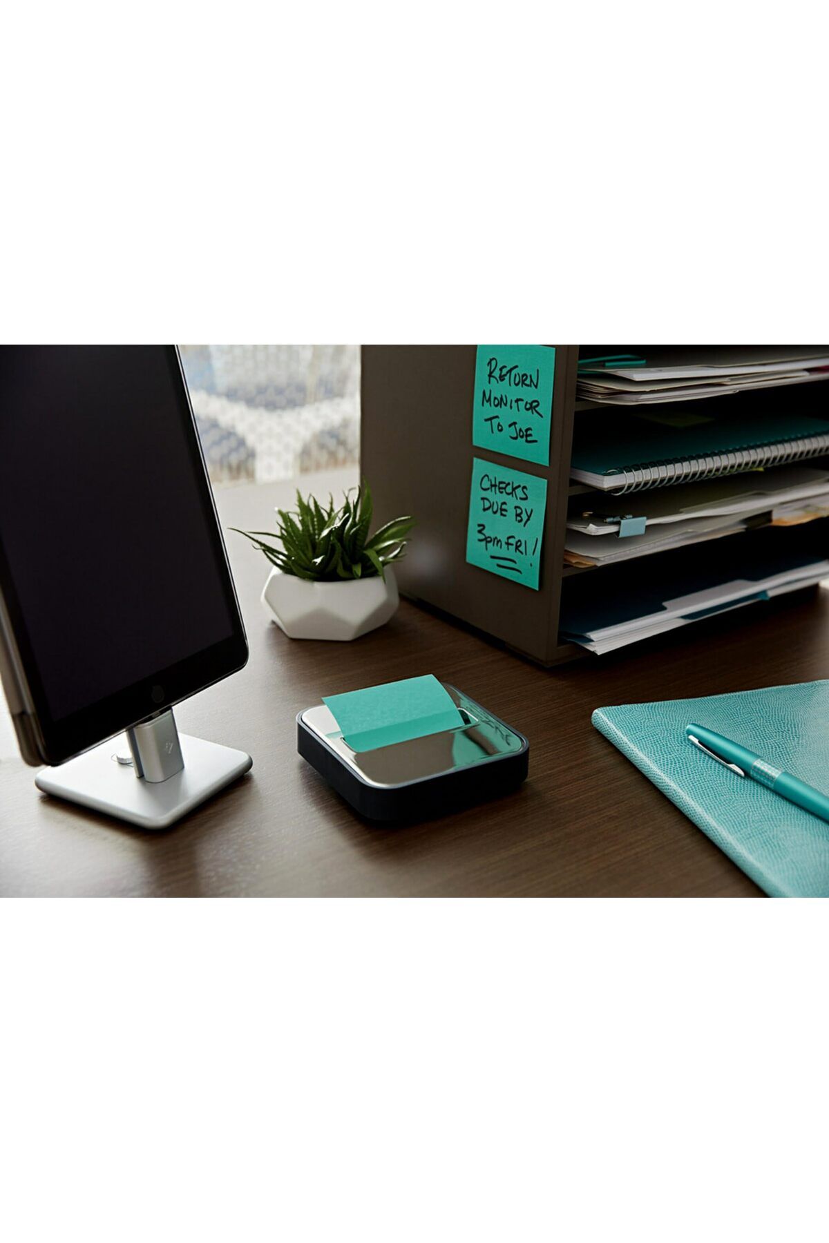 erorex-Note Dispenser With Pop Up Notes Black Base With Steel Top 1 Aqua Splash 3 In. X 3 In. Super Sticky 6