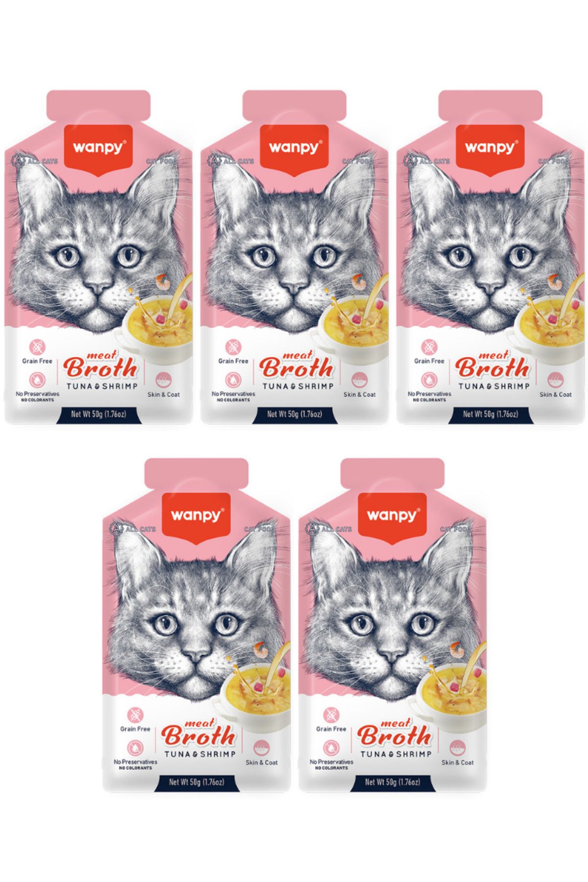 Wanpy Ton Balıklı ve Karidesli Tahılsız Kedi Çorbası 50gr - 5 Adet