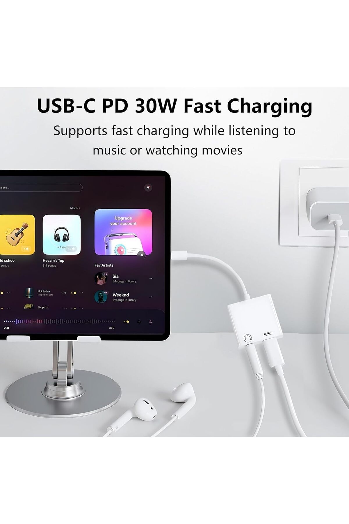 erorex-محول USB C لسماعات الرأس، محول USB C إلى USB C مزدوج لسماعات الرأس والشاحن، 2 في 1، USB C مزدوج 6
