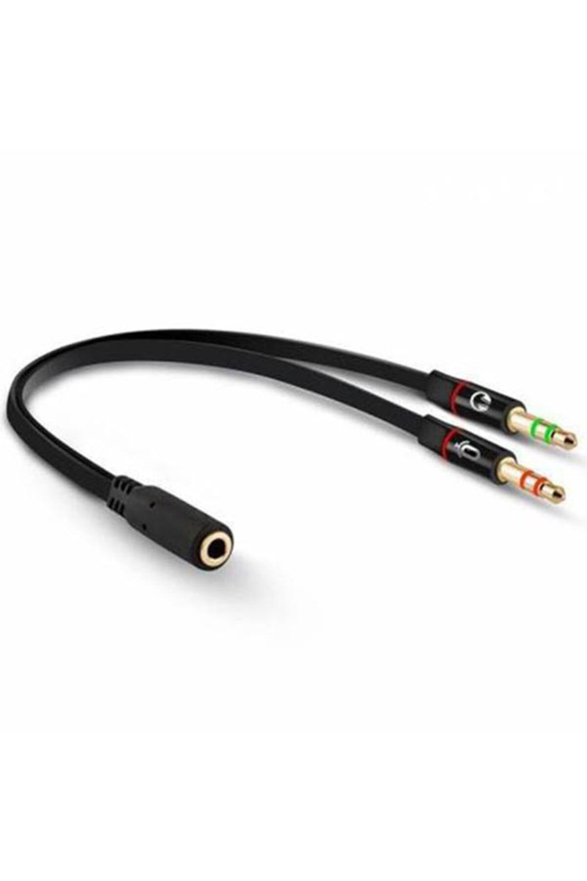 Drop Deposu 3.5MM STEREO DİŞİ X 2 STEREO ERKEK KULAKLIK MİKROFON HOPARLÖR AYIRICI 20 CM KABLO (4172)