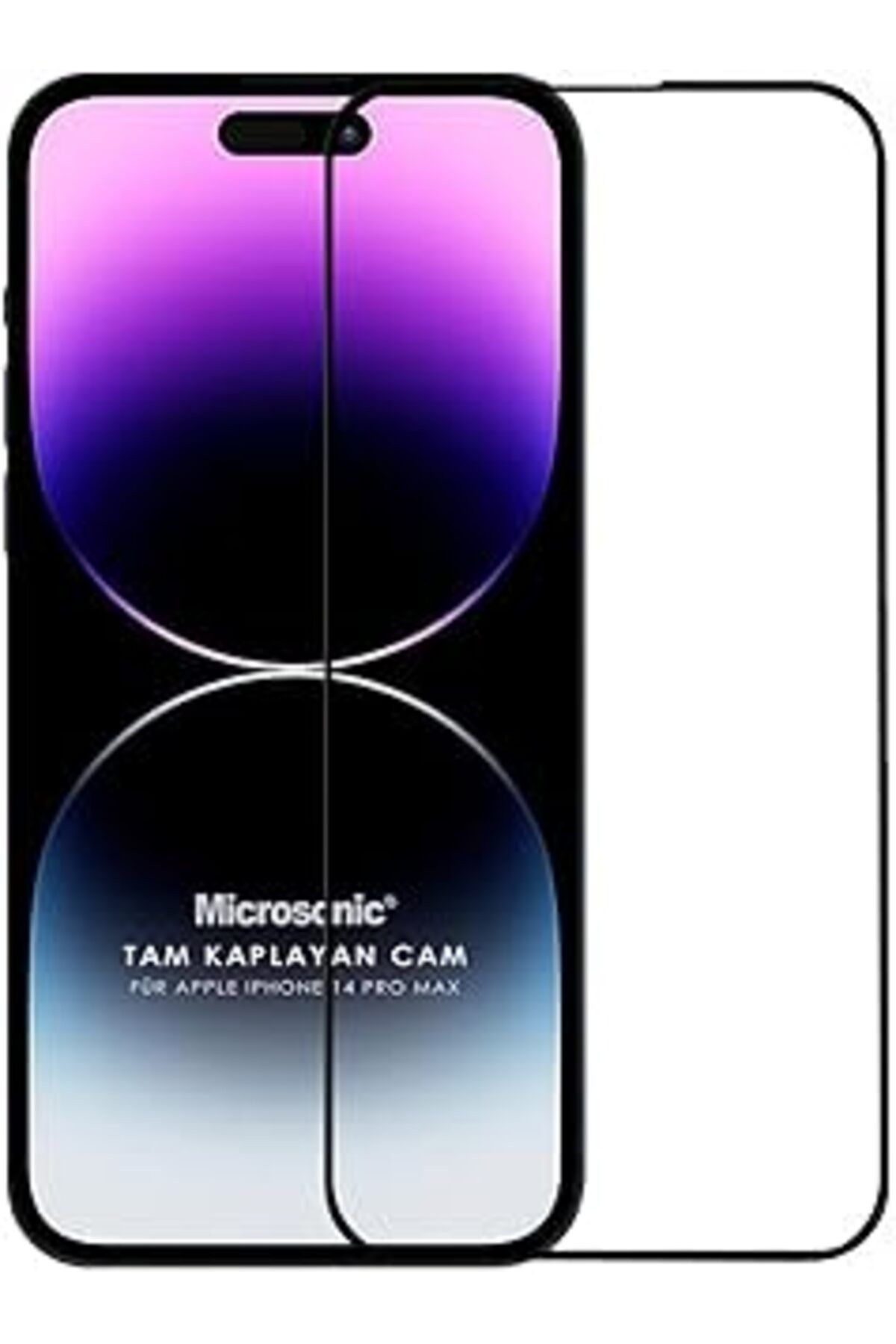 Pazarcan Microsonic Apple Iphone 14 Pro Max Tam Kaplayan Temperli Cam Ekran Koruyucu Siyah