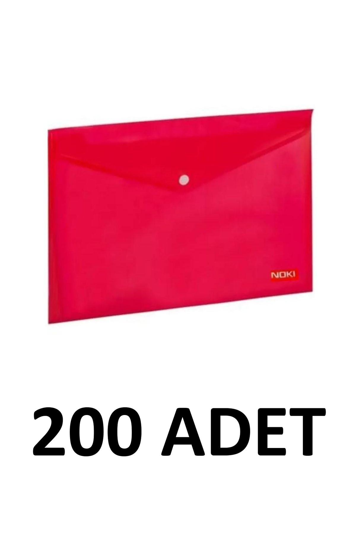 Noki 200 Adet Şeffaf A4 Çıtçıtlı Dosya Zarf Dosya Kırmızı