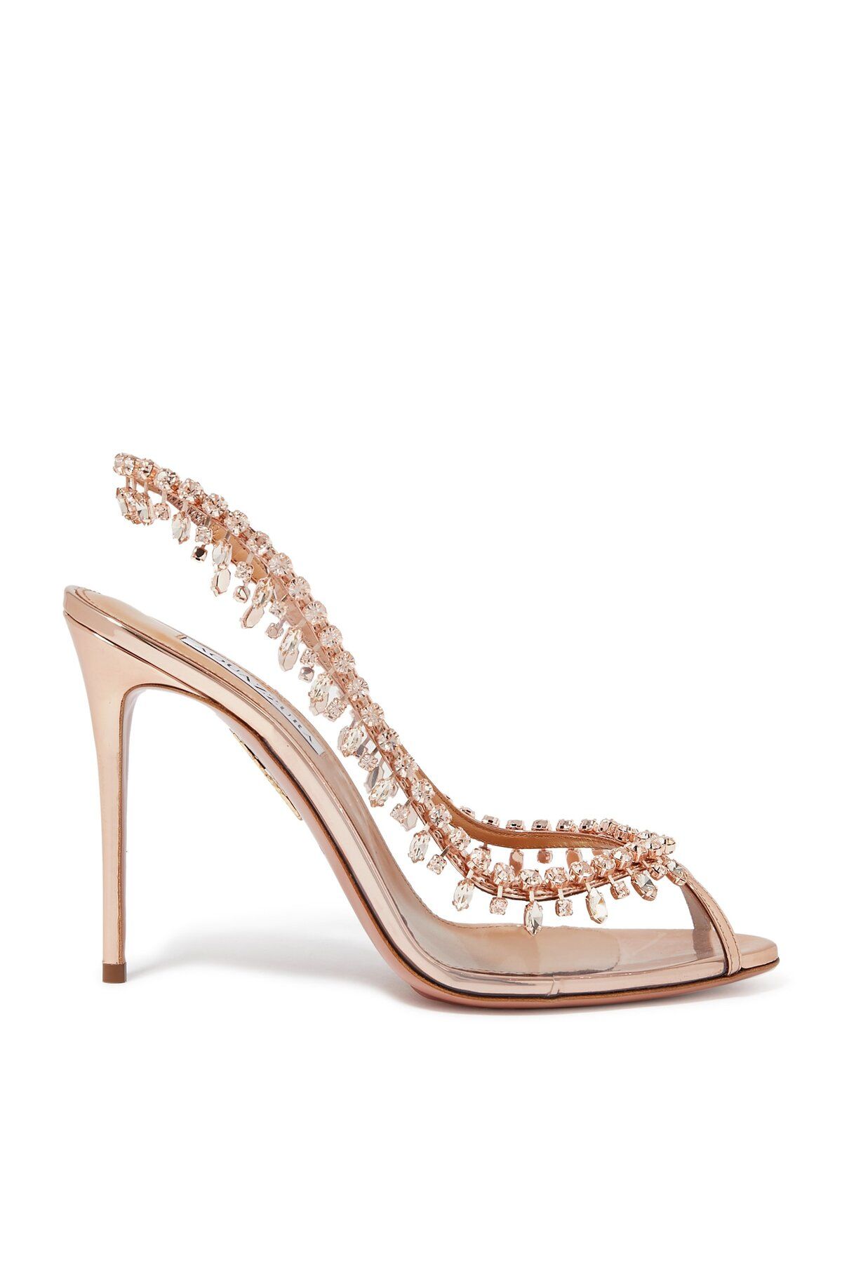 Aquazzura Kristal Detaylı Deri & PVC Topuklu Terlik 105 mm