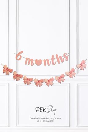 PEKSHOP Pembe 6 Months ve Fiyonklar Banner Seti 6 Aylık Yarım Yaş Parti Süsle...
