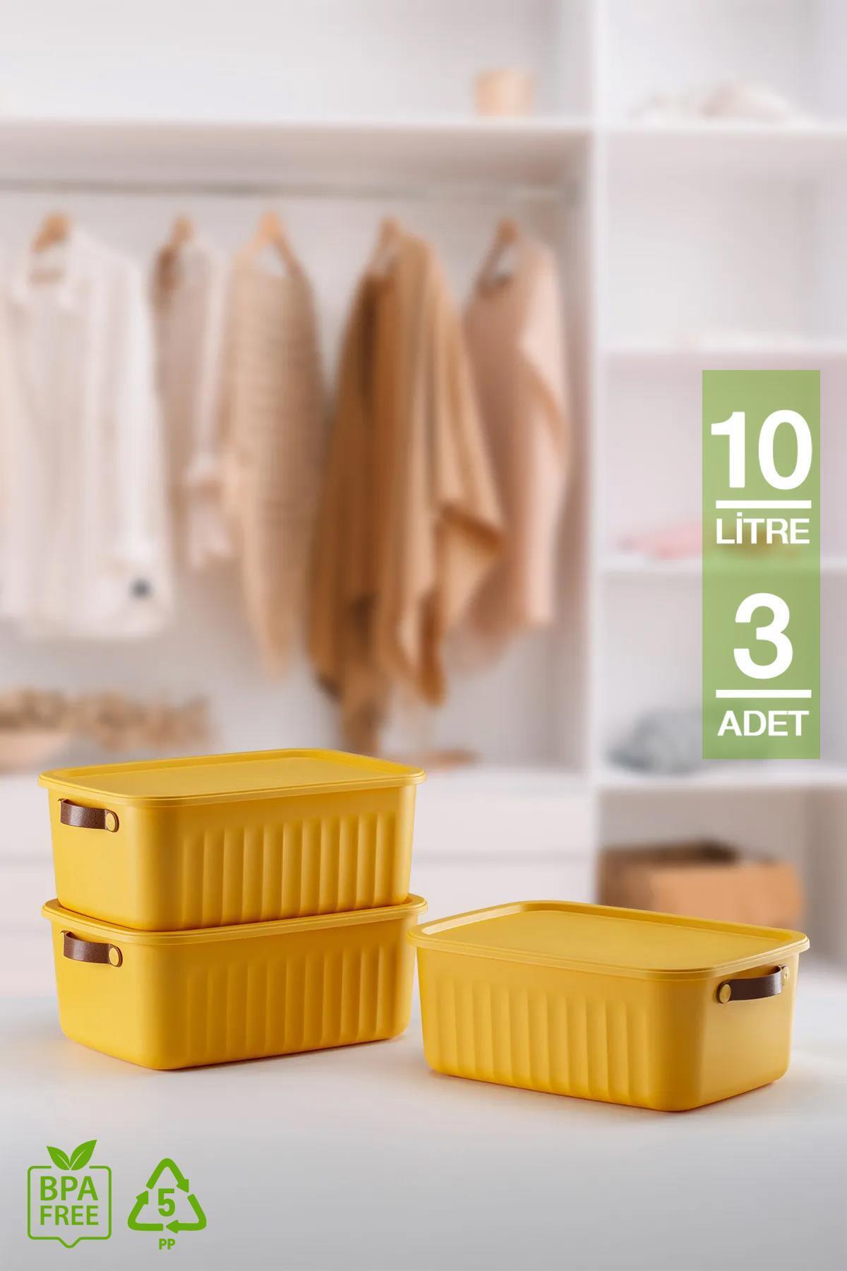 HOMENIVA-3 Pieces 10 Lt Multi-Purpose Organizer Box with Lid, Decorative Storage Box 1