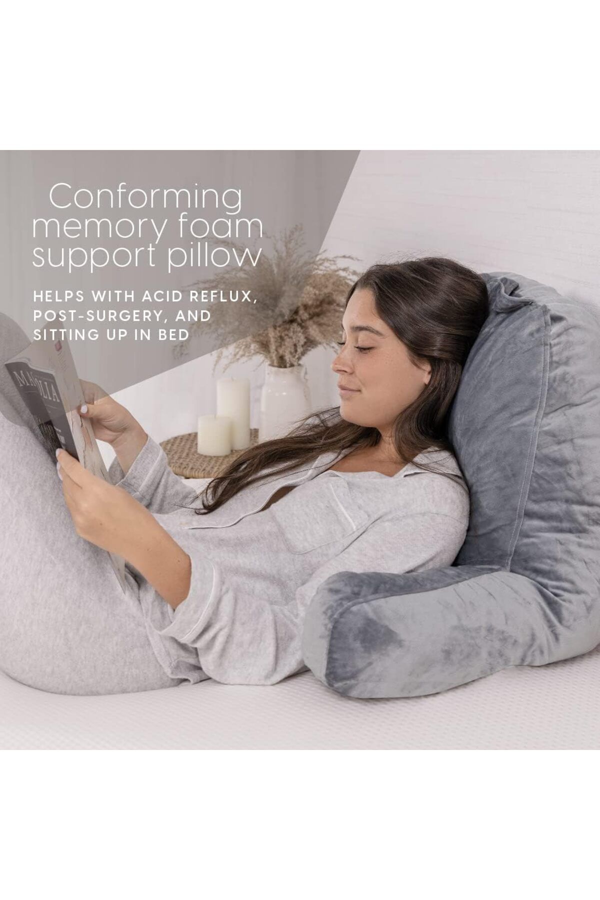 erorex-Standard 46Cm Reading Pillow With Shredded Memory Foam Great As Backrest For Books Or Gaming 46Cm X 4