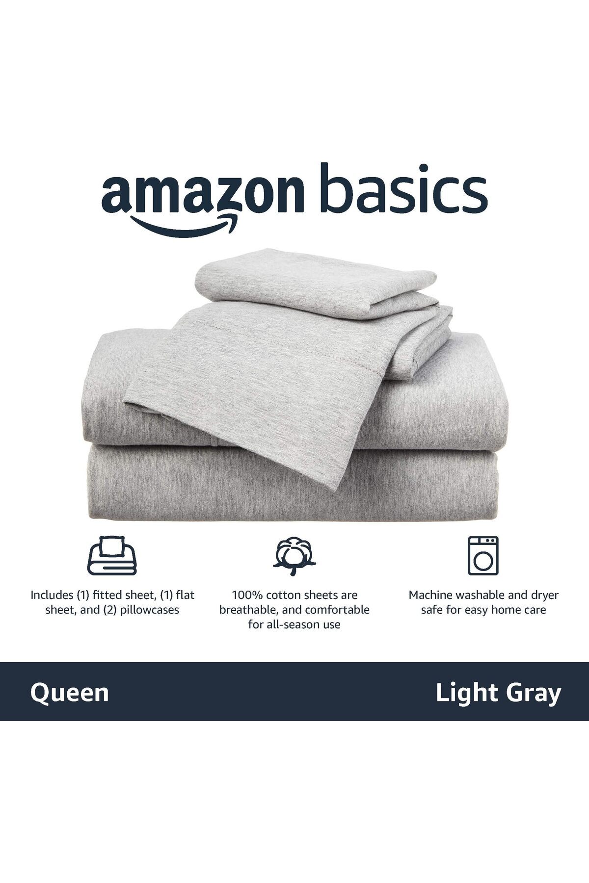 erorex-Cotton Jersey 4 Piece Bed Sheet Set Queen Light Grey Solid 3