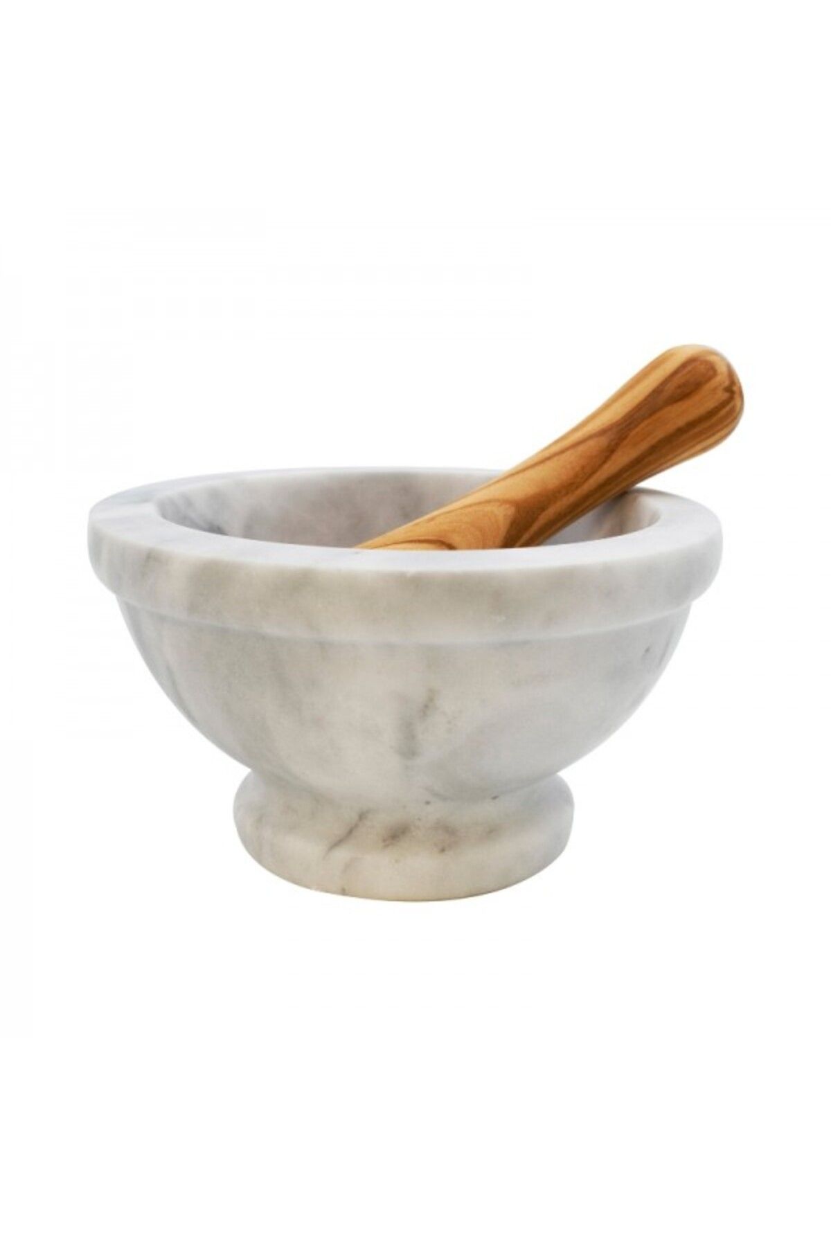 Bisetti Mojar Din Marmura Alba Cu Pistil Din Lemn De Maslin, Tigullio, 18 Cm Diametru - One Size