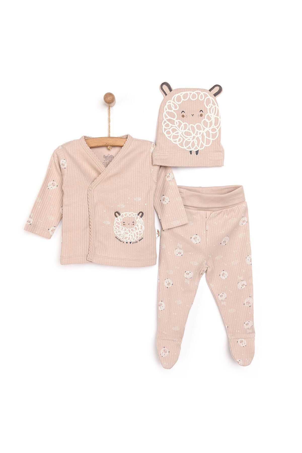 ست بادی-کلاه-چکمه 3 تایی نوزاد دختر بچه ارگانیک Little Lamb Organic Newborn Bebetto