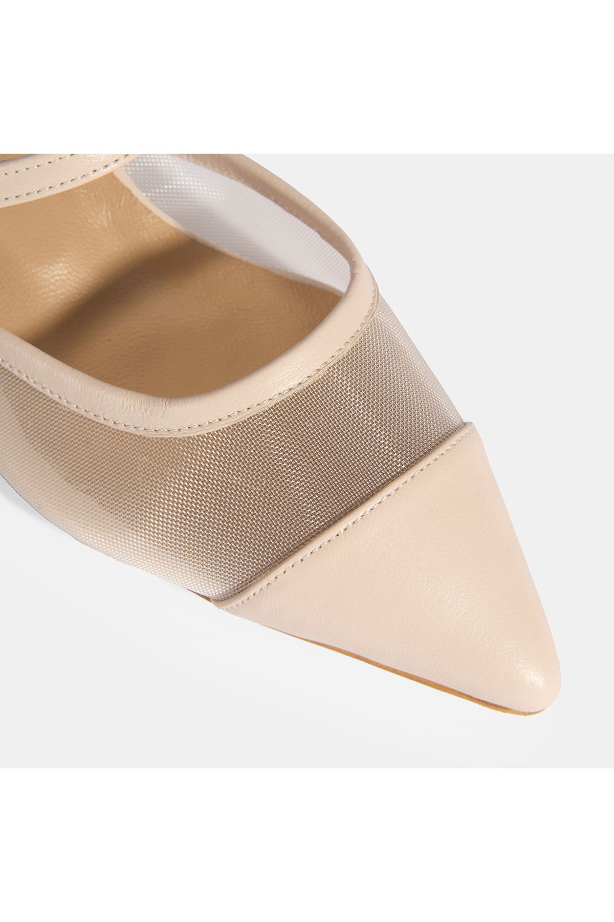 Desa-Women's Cream Mesh Leather Heeled Slippers 6