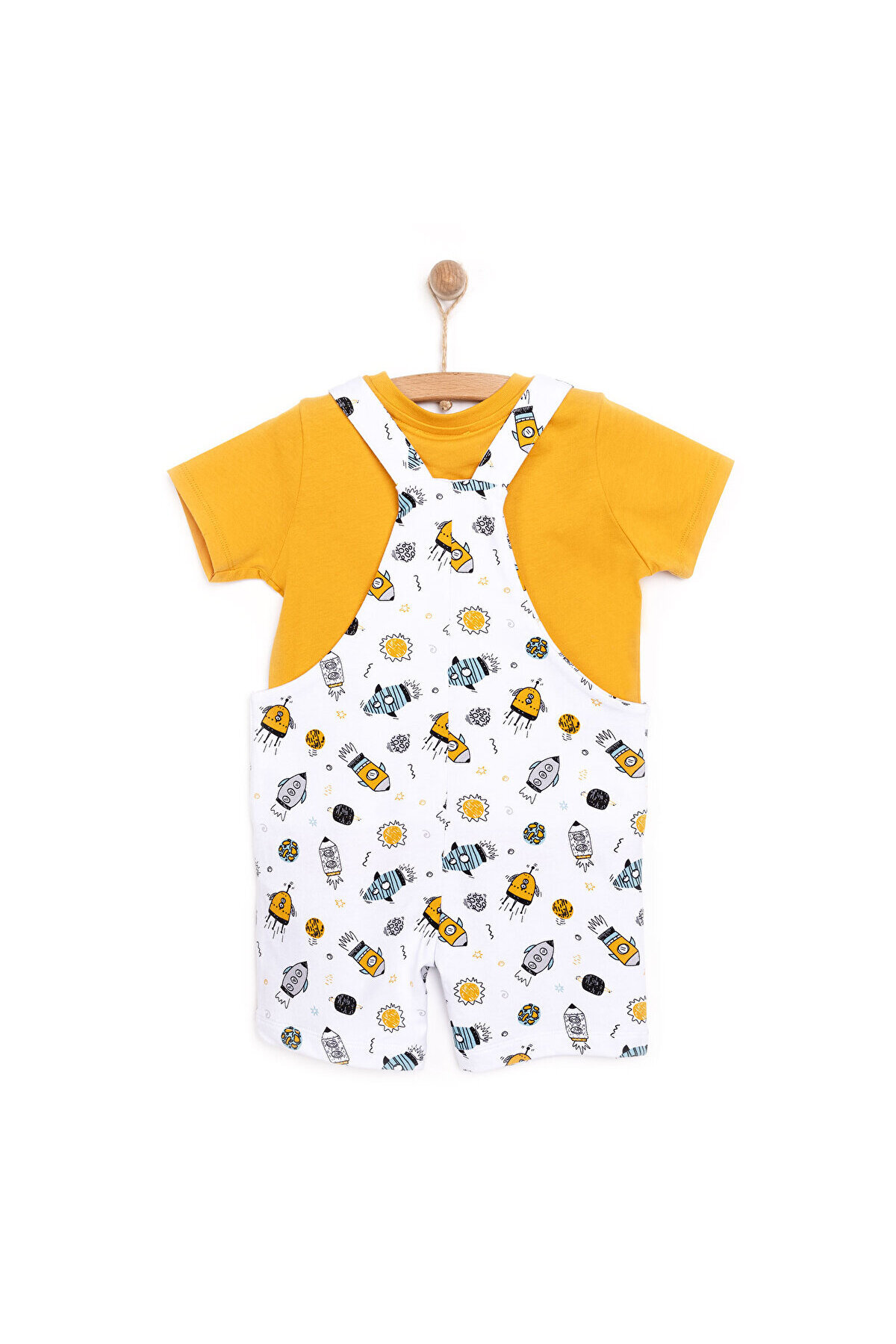 ebebek Hello Baby HelloBaby Basic Erkek Roket Desenli Şort Salopet-Tshirt Erkek Bebek fotoğrafı 2 (önizleme)