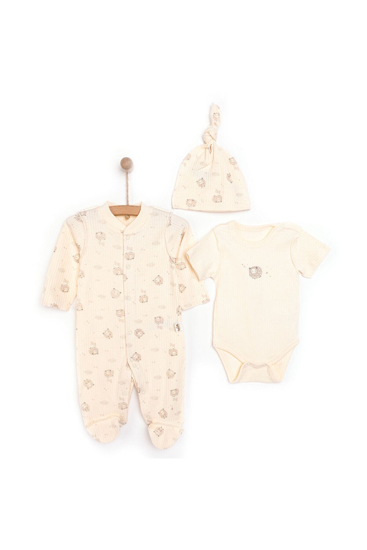 Bebetto Yenidoğan Organic Little Lamb Tulum-Body-Şapka 3lü Set Kız Bebek