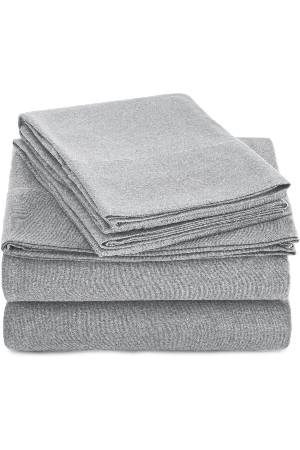 erorex-Cotton Jersey 4 Piece Bed Sheet Set Queen Light Grey Solid 2
