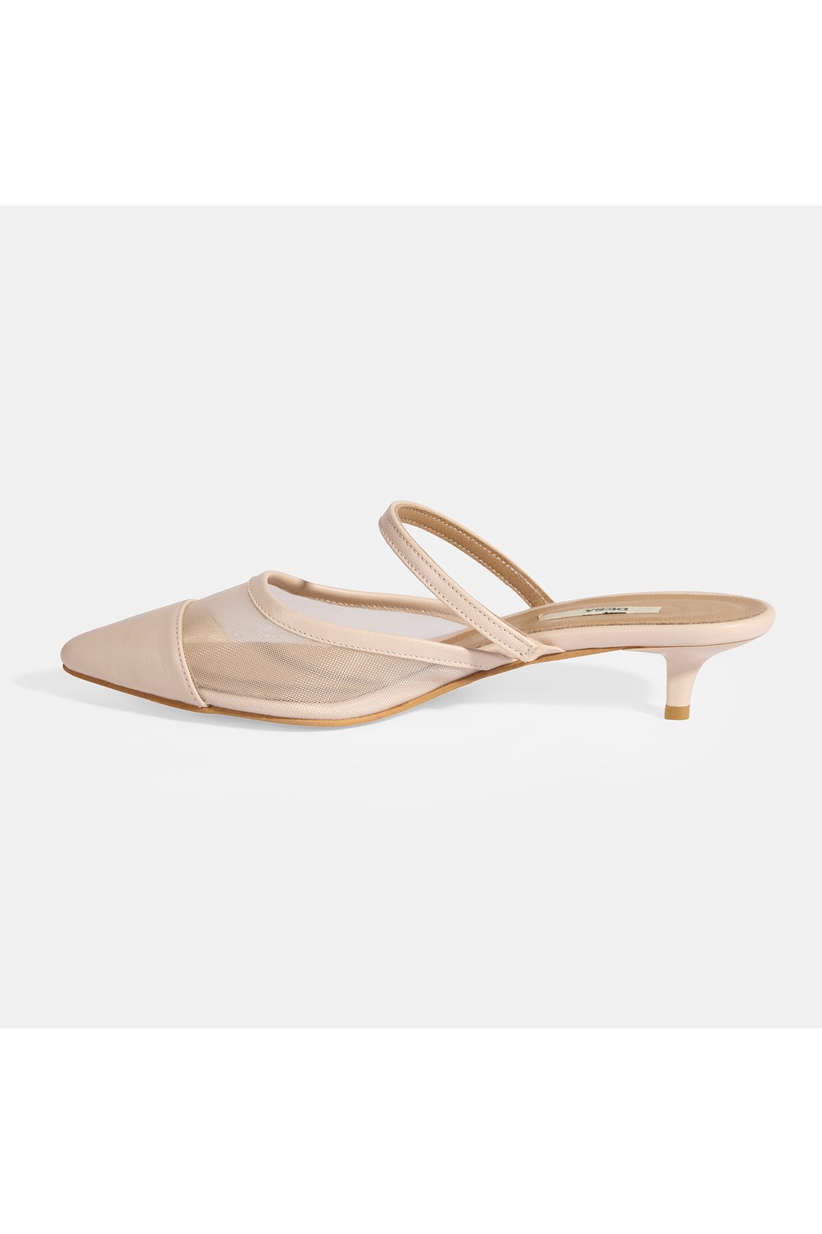Desa-Women's Cream Mesh Leather Heeled Slippers 3
