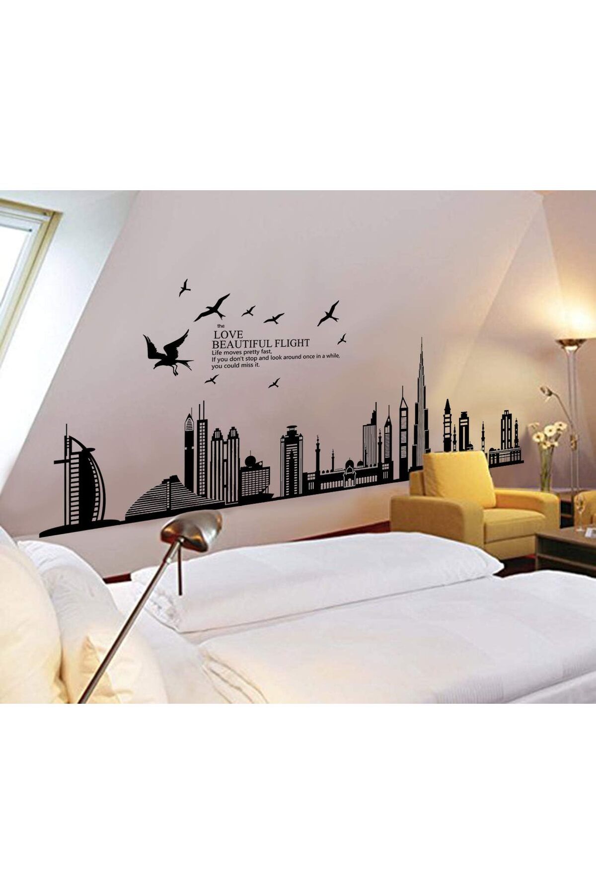 erorex-Diy Wall Stickers Dubai Landscape Building Living Room Wall Decals Wallpaper Black 4