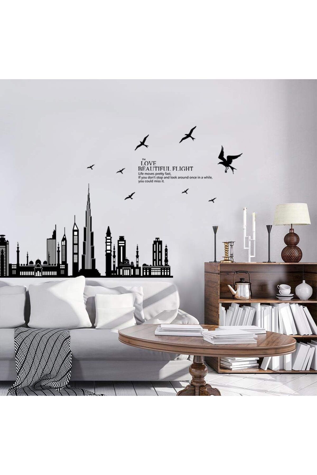 erorex-Diy Wall Stickers Dubai Landscape Building Living Room Wall Decals Wallpaper Black 3
