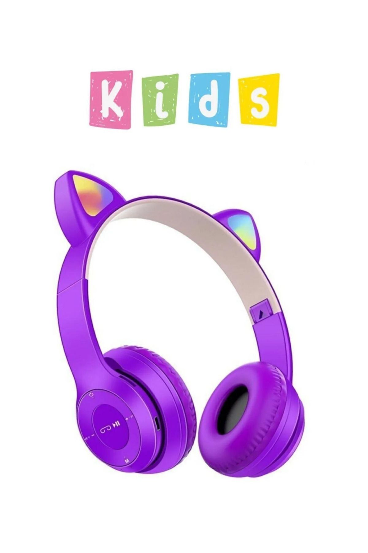 Urfakent Kablosuz Bluetooth Kulaküstü Kedili Kulaklık Rgb Işıklı Mikrofonlu Çocuklar İçin Kulaklık