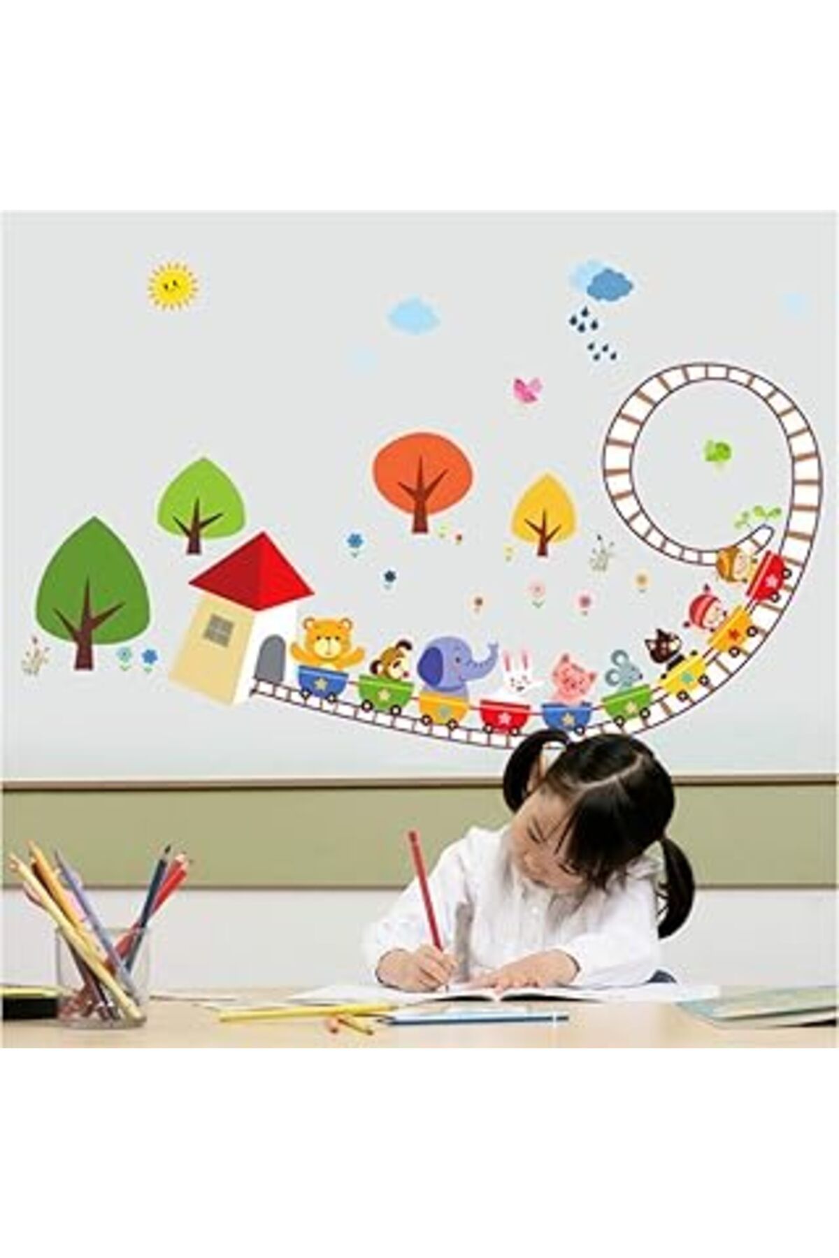 Pazarcan Crystal Kids Renkli Hayvanlar Treni Çocuk Odası Dekorasyonu Duvar Dekoru Sticker