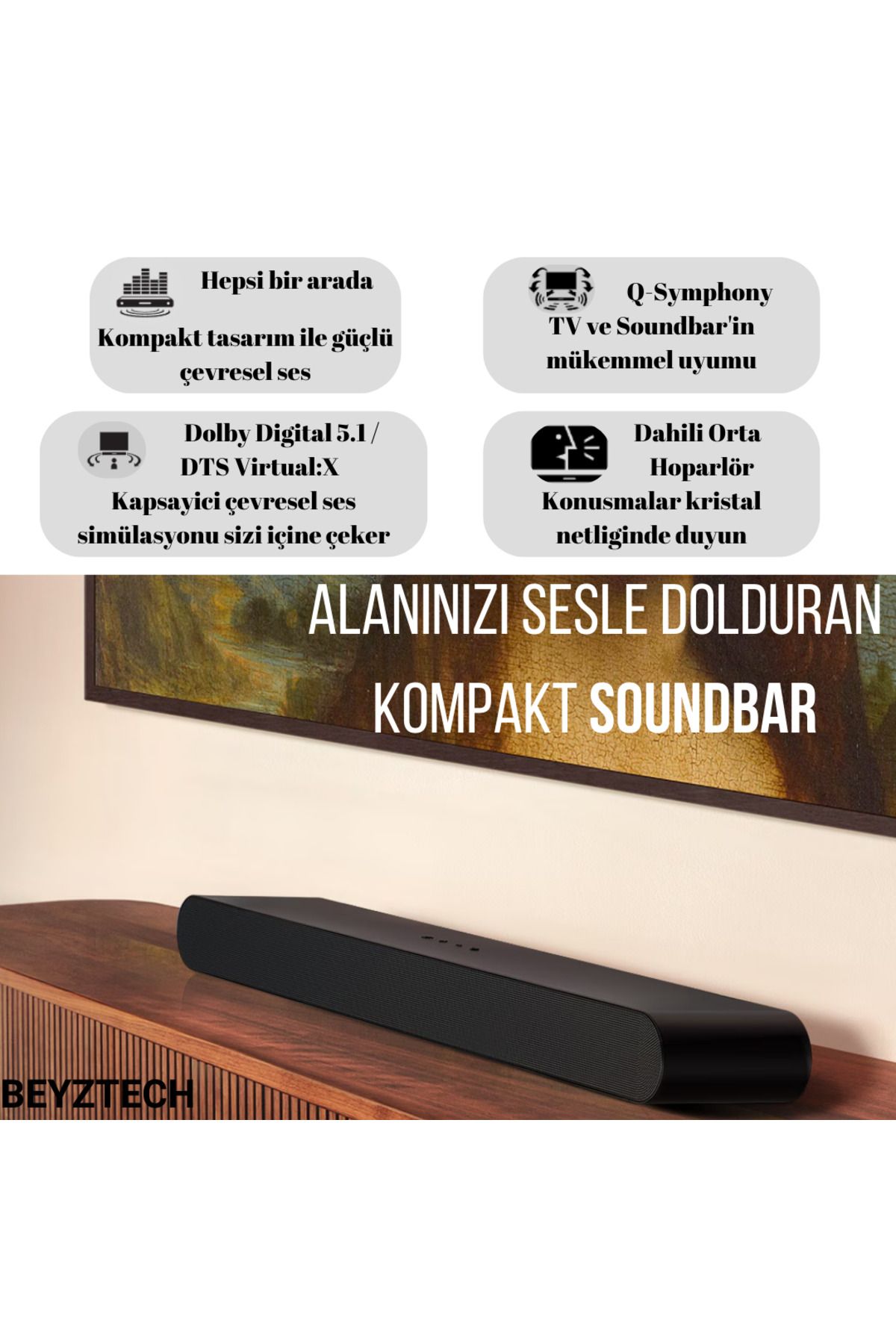 Samsung Q-Symphony Dolby Digital 5.1 / DTS Virtual:X Dahili Orta Hoparlör Uyarlanabilir Sound Lite