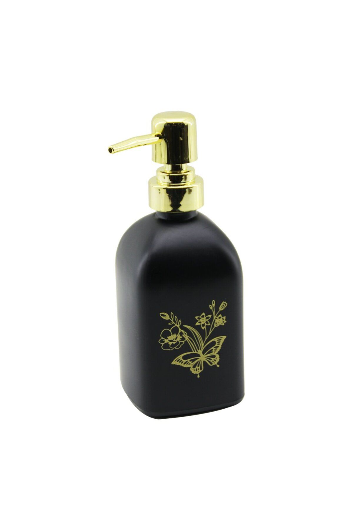 STOREMAX buxystorem CAM KARE - SİYAH ŞİŞE--SARI KELEBEK-ÇiÇEK DESEN SIVI SABUNLUK 400ML GOLD PLASTİK P