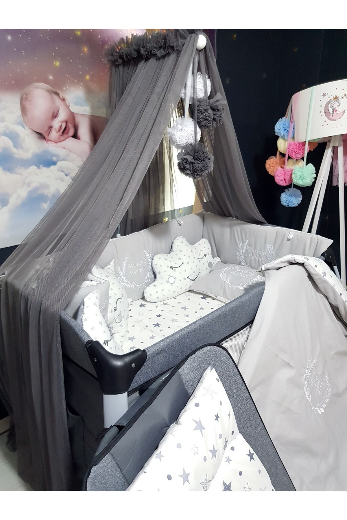 Baby Clime 70x110 Nakışlı Bebek Uyku Seti Isimli - Lüks Cibinlik Ve Aparat - Başak Buğday Motifi fotoğrafı 5 (önizleme)