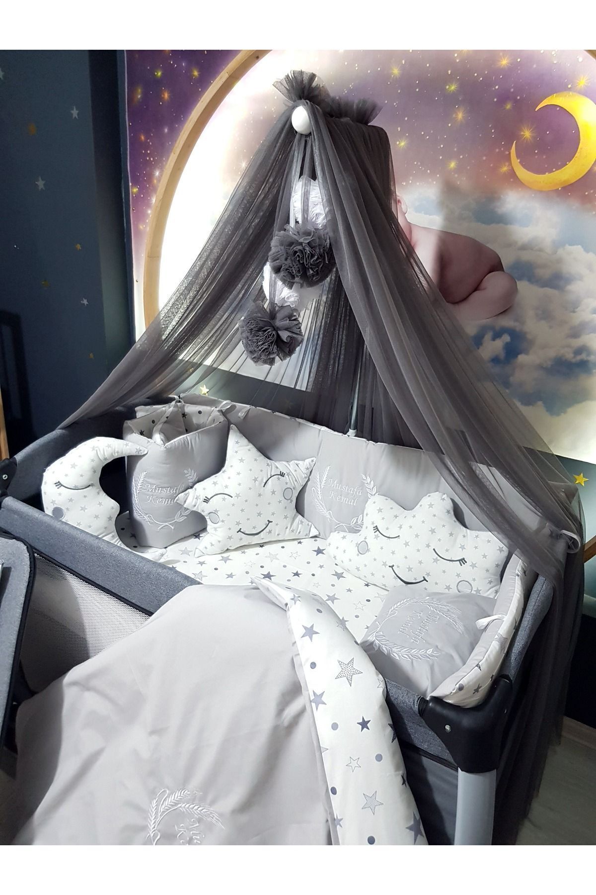 Baby Clime 70x110 Nakışlı Bebek Uyku Seti Isimli - Lüks Cibinlik Ve Aparat - Başak Buğday Motifi fotoğrafı 2 (önizleme)