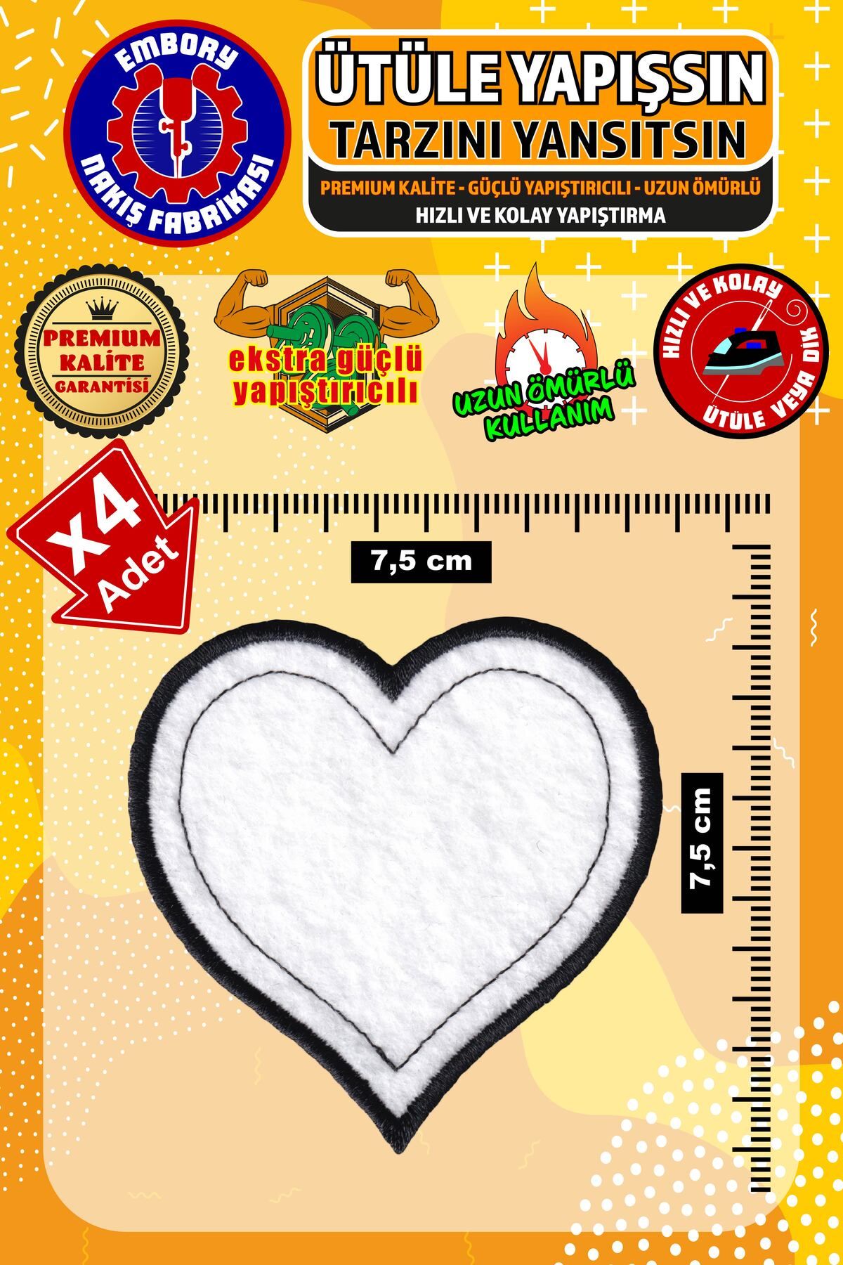 Embory-Patch de armă adeziv și broderie de inimă albă, țesut, aplicat (4 bucăți) 1