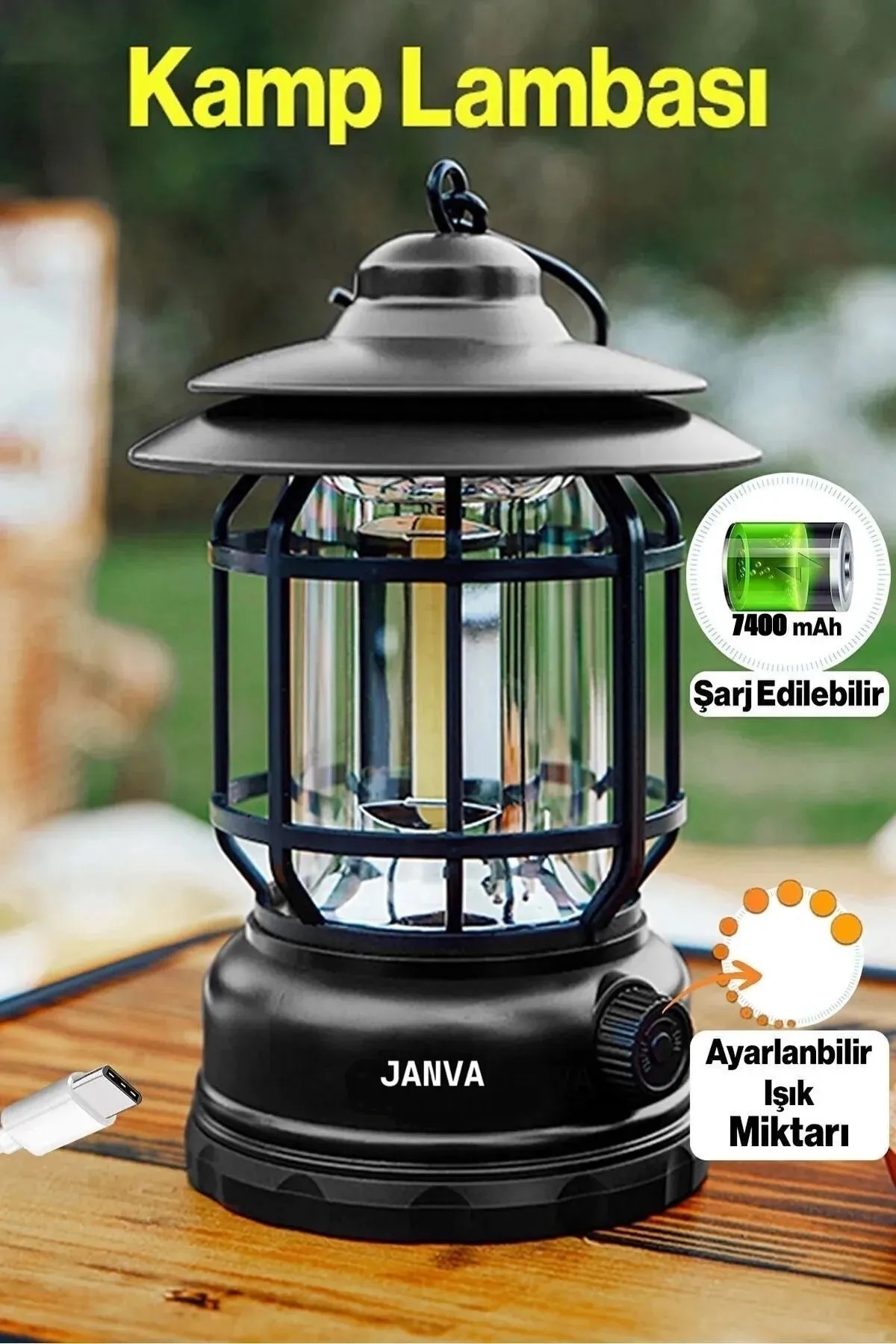 Janva Nostaljik ışığı ayarlanabilir Şarjlı Ledli Kamp Lambası Işıldak Fener 18650 şarjlı pilli