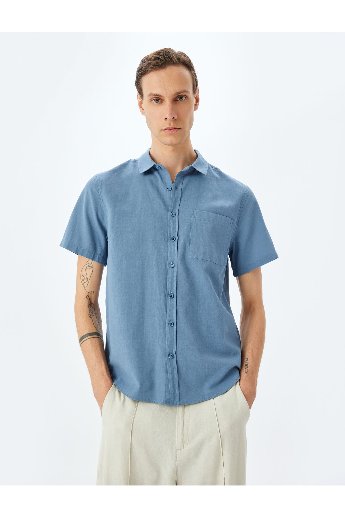 Koton Yeni Sezon Kısa Kollu Pamuklu Cep Detaylı Slim Fit Gömlek