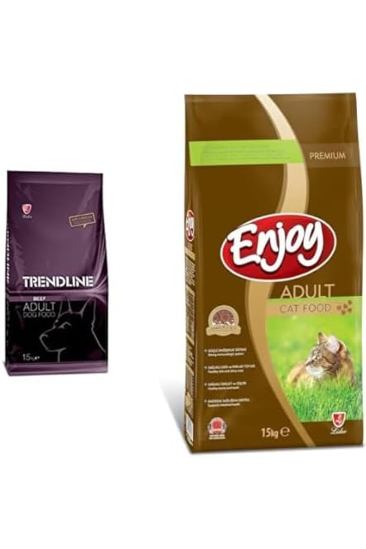 Trendline Biftekli Yetişkin Köpek Maması 15 kg ve Enjoy Kuru Kedi Maması, Tavuklu, Yetişkin, 15 Kg K