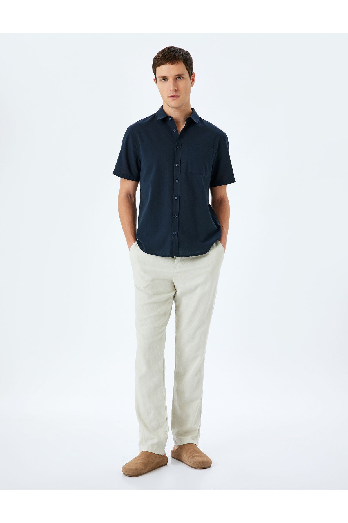 Koton Yeni Sezon Kısa Kollu Pamuklu Cep Detaylı Slim Fit Gömlek