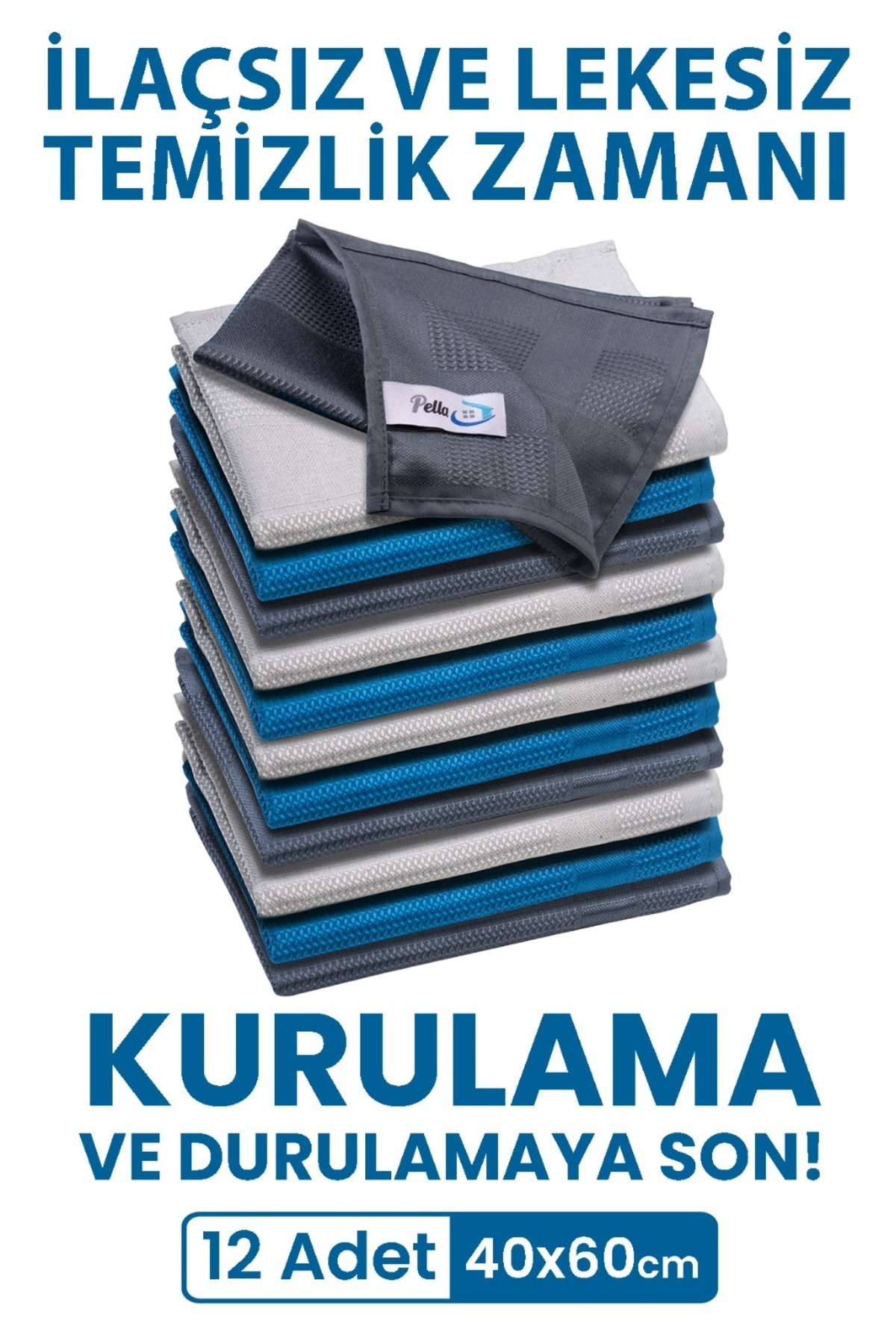 12'li Mikrofiber Temizlik Bezi, Cam, Araba Silme Bezi, Mutfak, Fiber Temizleme Bezi, 60x40cm