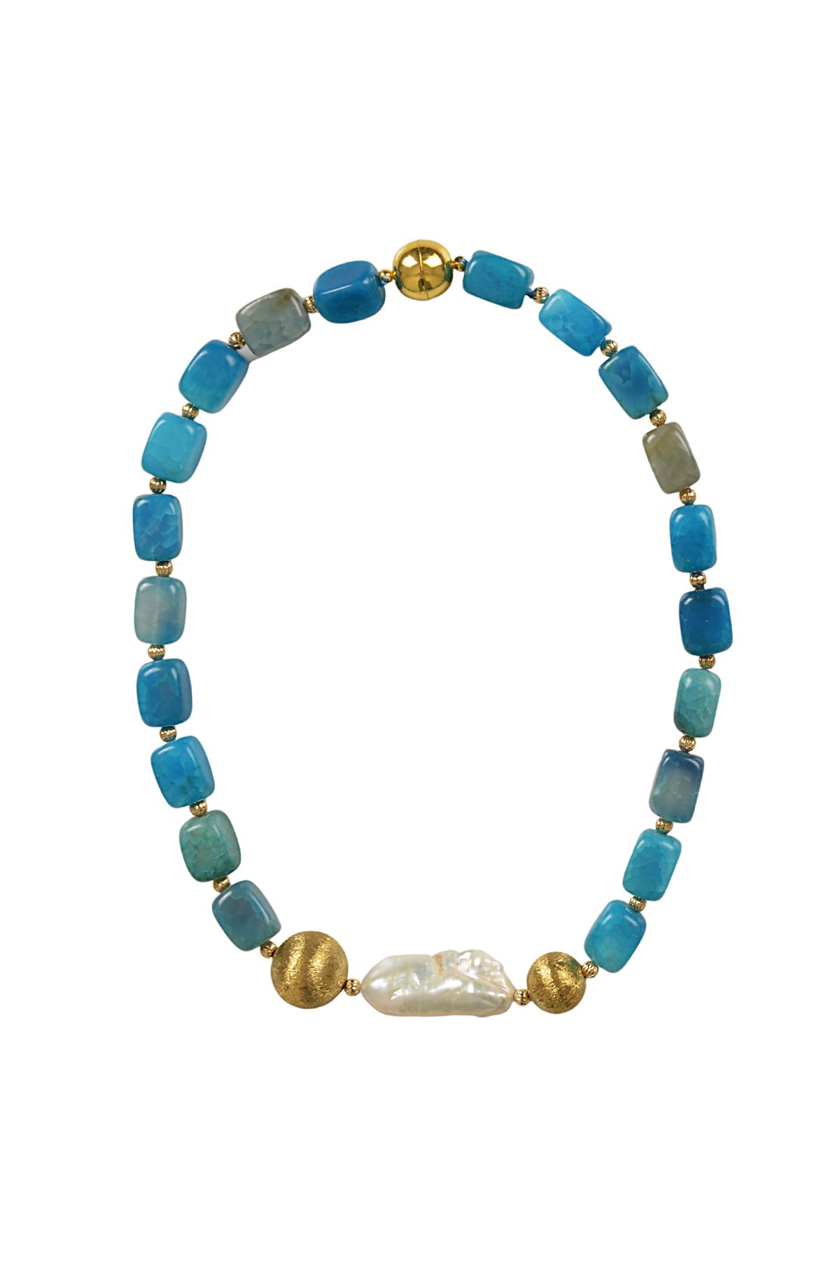 CNKM JEWELRY Doğal Apatit Taşı Kolye – İşlenmemiş Gerçek İnci Detayl