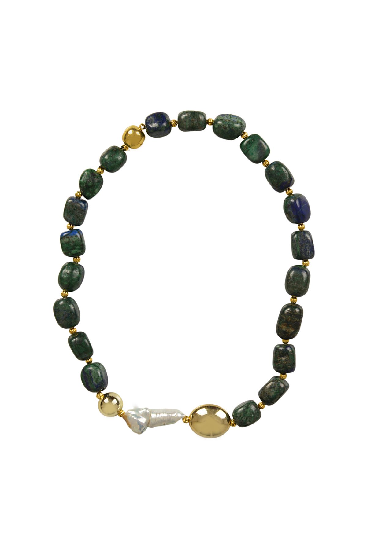 CNKM JEWELRY Doğal Aventurin Taşı Kolye - İşlenmemiş Gerçek İnci Detaylı