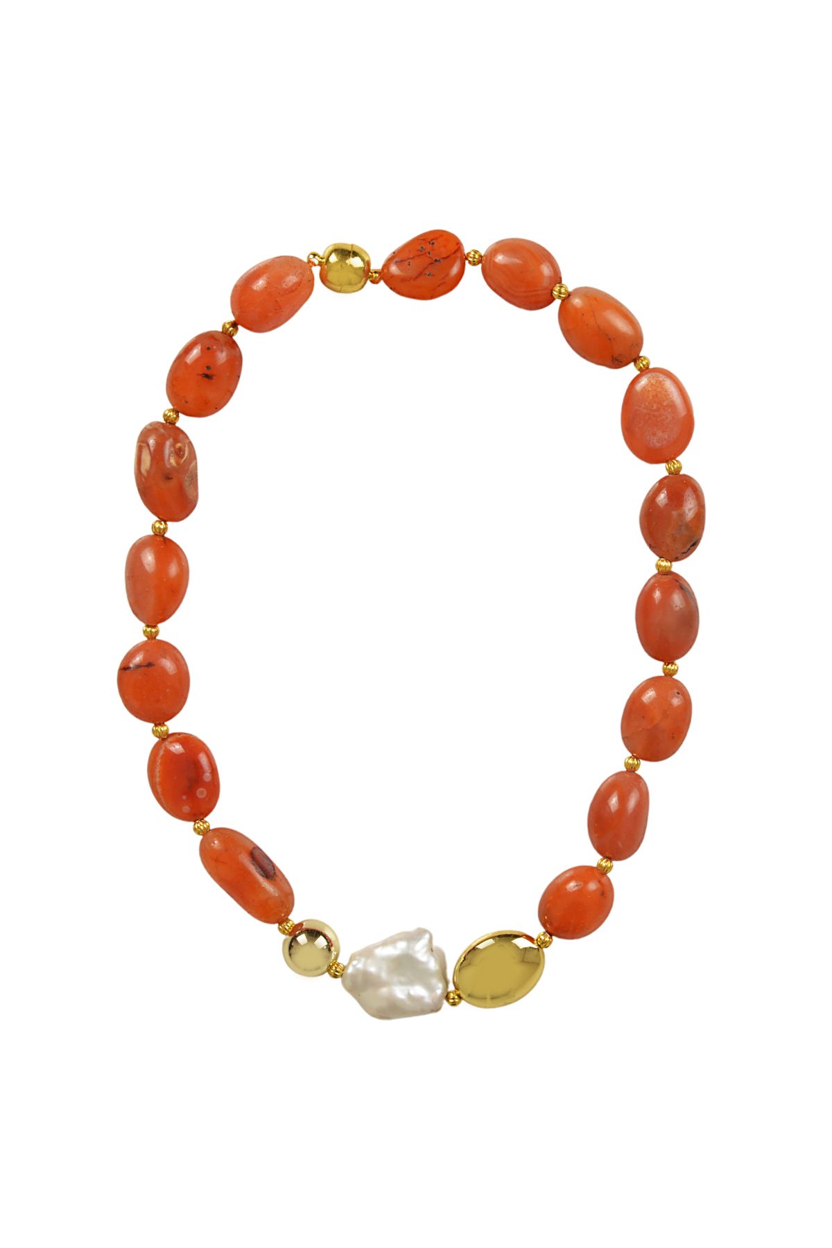 CNKM JEWELRY Doğal Çilek Kuvars Taşı Kolye - İşlenmemiş Gerçek İnci Detaylı