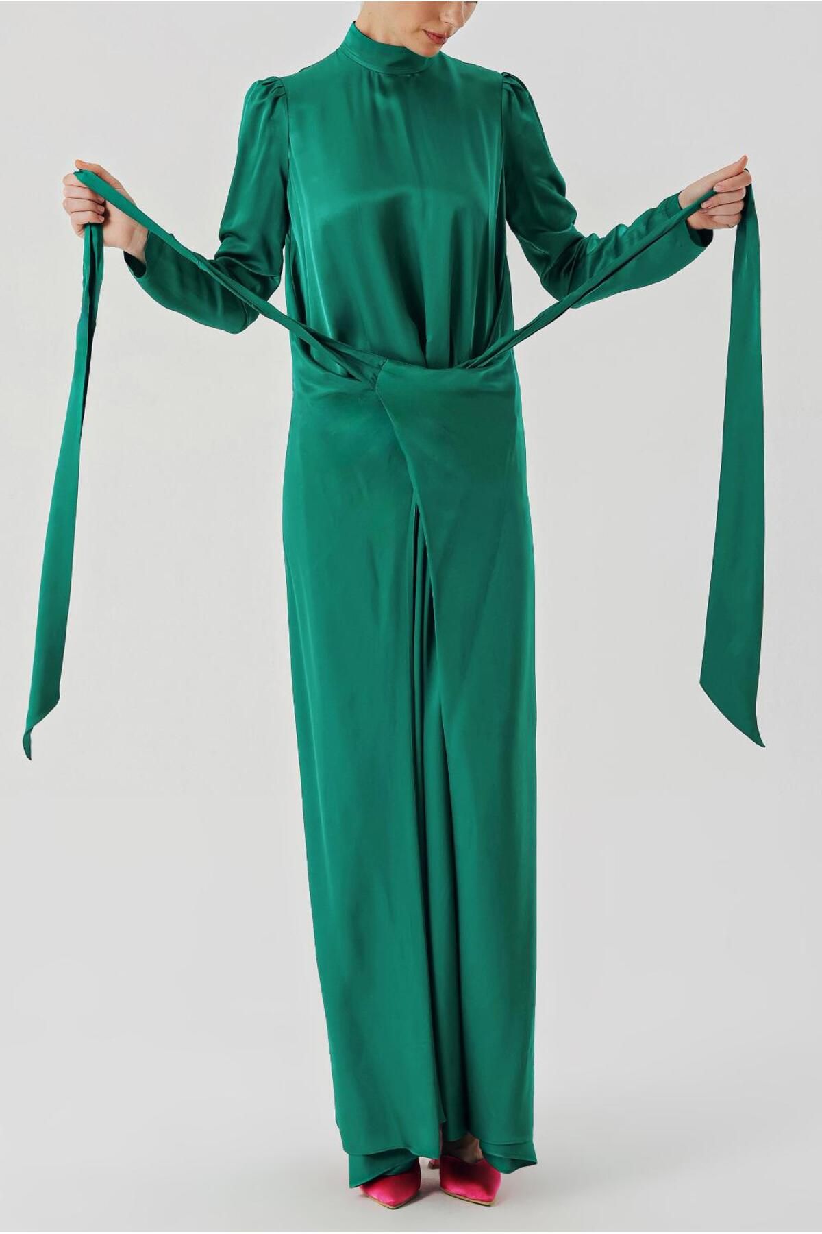 SOCIETA-Long Dress with a Tie from the Green Skirt 94204 6